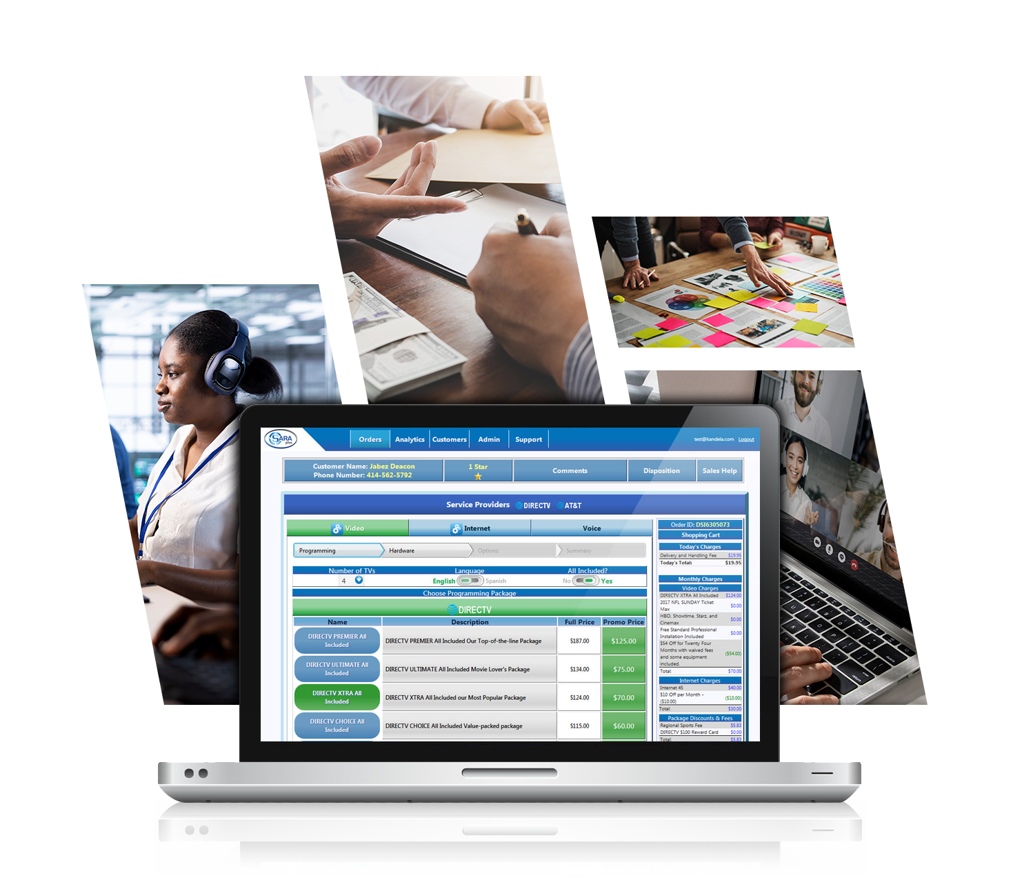 Open laptop showing the order entry tool within SARA Plus.